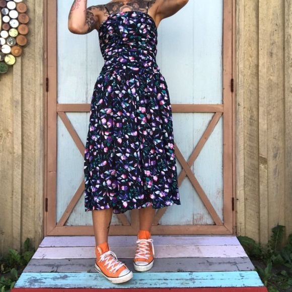 Cute vintage floral print midi dress Xs - Picture 2 of 5